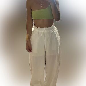 High Waist White Casual Shorts with Drawstring